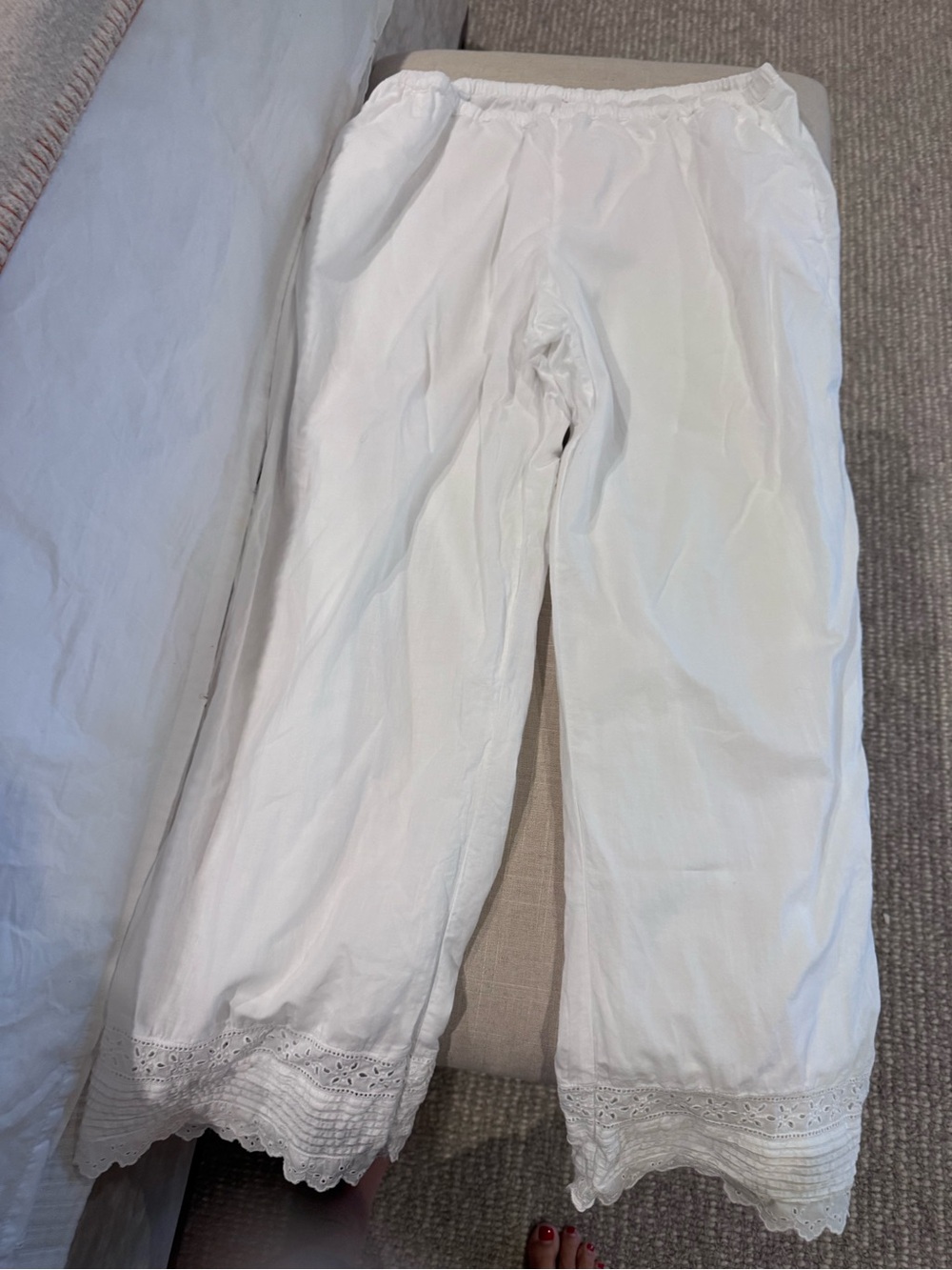 Xirena white cotton embroidered pants